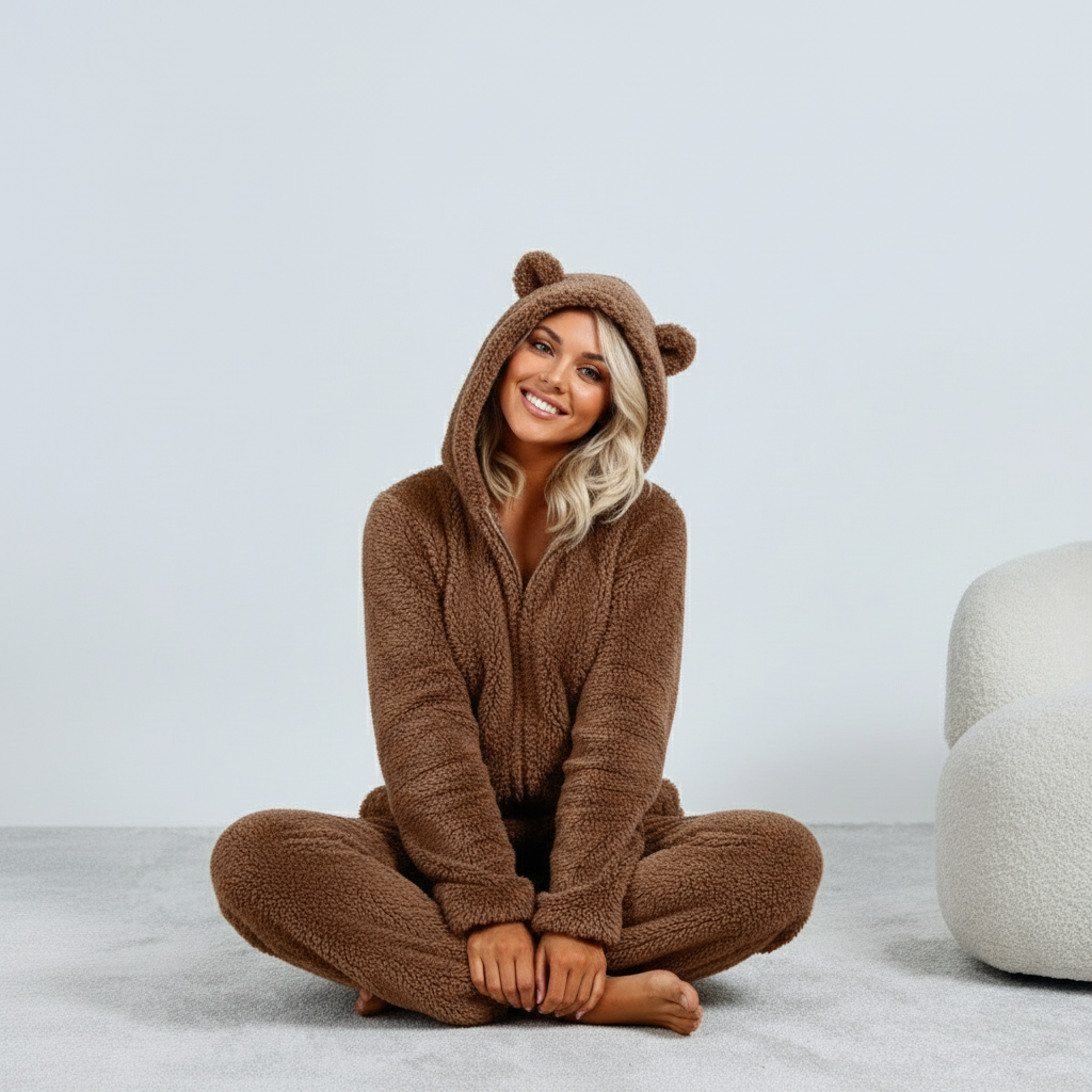 Nila™ | Dames Teddy Onesie | Ultra-Zachte Pluche Jumpsuit met Capuchon & Oortjes
