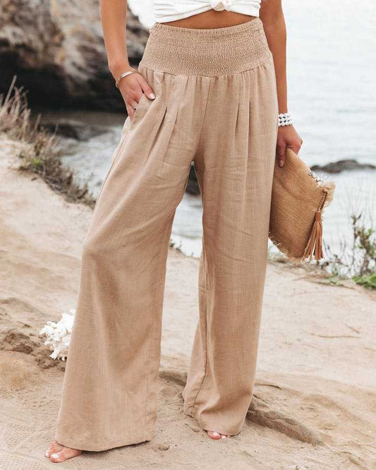 Lunara™ | Dames Luchtige Wijde Zomerbroek | High-Waist Broek met Elastische Tailleband in Zwart of Wit