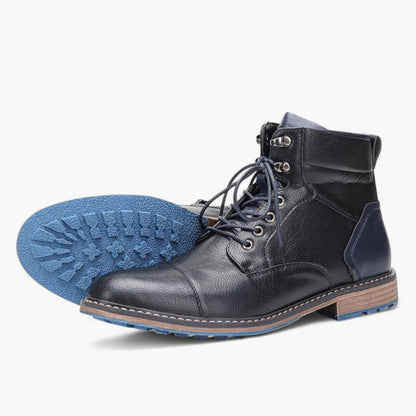 Bastien | Leren Heren Veterboots Met Blauwe Zool
