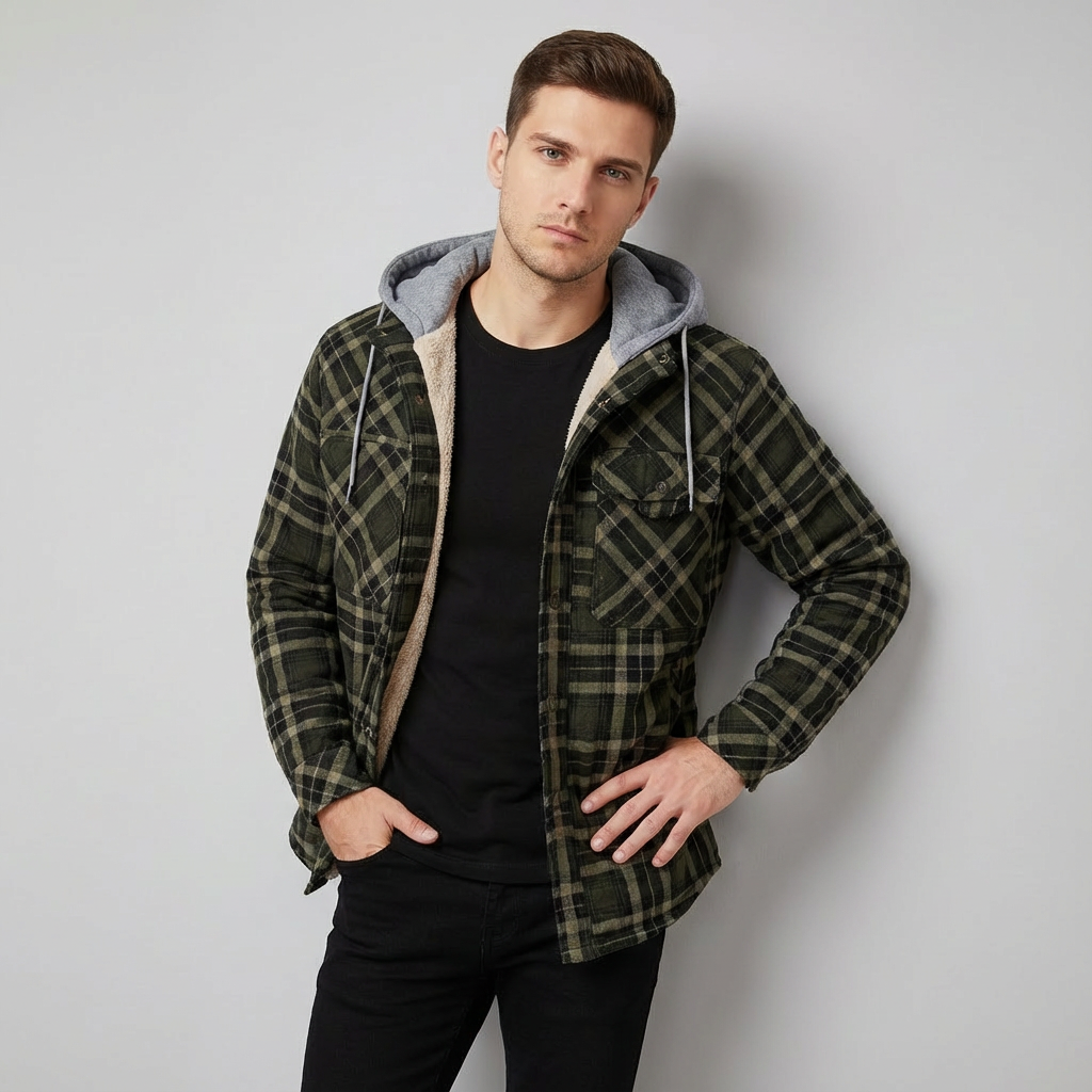 Damiaro | Gevoerde Flanellen Jas met Capuchon