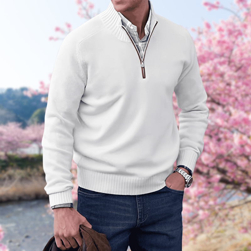 Liam™ | Stijlvolle Ribbel Gebreide Half Zip Trui met Hoge Kraag