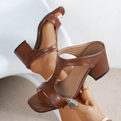 Maribela™ | Dames Muiltjes met Hak | Modieuze Slip-On Zomersandalen met Brede Band en Blokhak