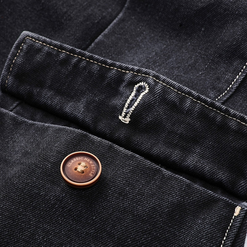 Damian™ | Heren Denim Blazer Met Dubbele Knoopsluiting En Printvoering | Casual Colbert In Gewassen Zwart Met Retro Details