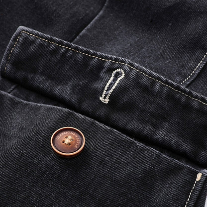 Damian™ | Heren Denim Blazer Met Dubbele Knoopsluiting En Printvoering | Casual Colbert In Gewassen Zwart Met Retro Details