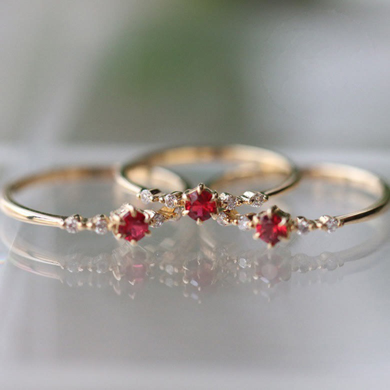 Élodie | Gouden Ring Met Rode Steen Dames