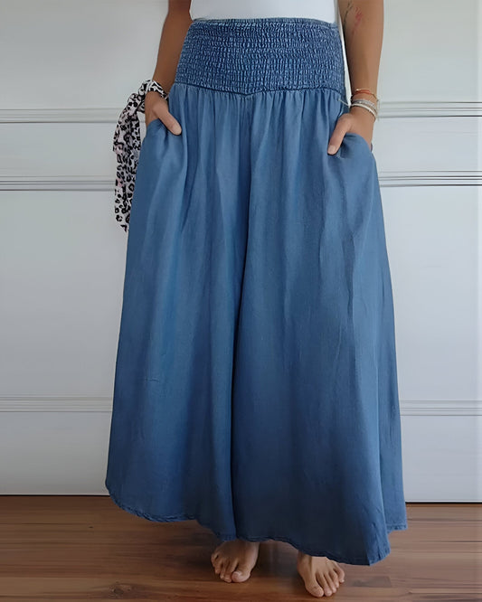Serenelle™ | Dames Maxi Rok met Smockband en Zakken | Luchtige Wijdvallende Zomerrok van Soepelvallende Stof