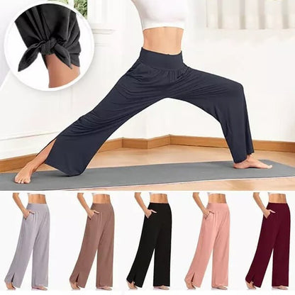 Elara™ | Dames Yoga Lounge Broek met Split | Zachte, Ademend en Comfortabel met Wijde Pijpen en Hoge Taille