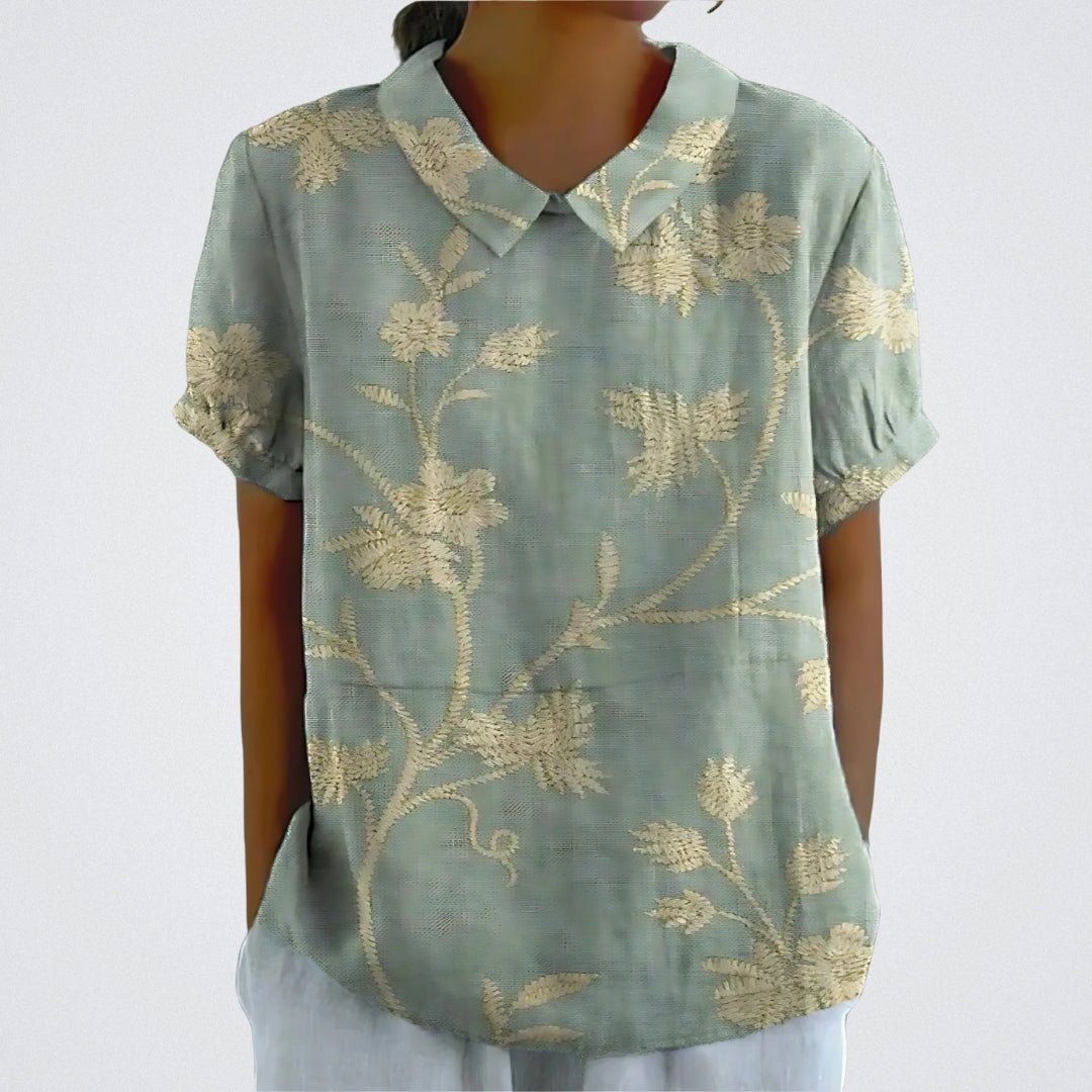 Flora | Bloemen Blouse Dames | Korte Mouwen | Luchtige Ademend Stof | Vrouwelijke V-Hals | Zomer Casual Top