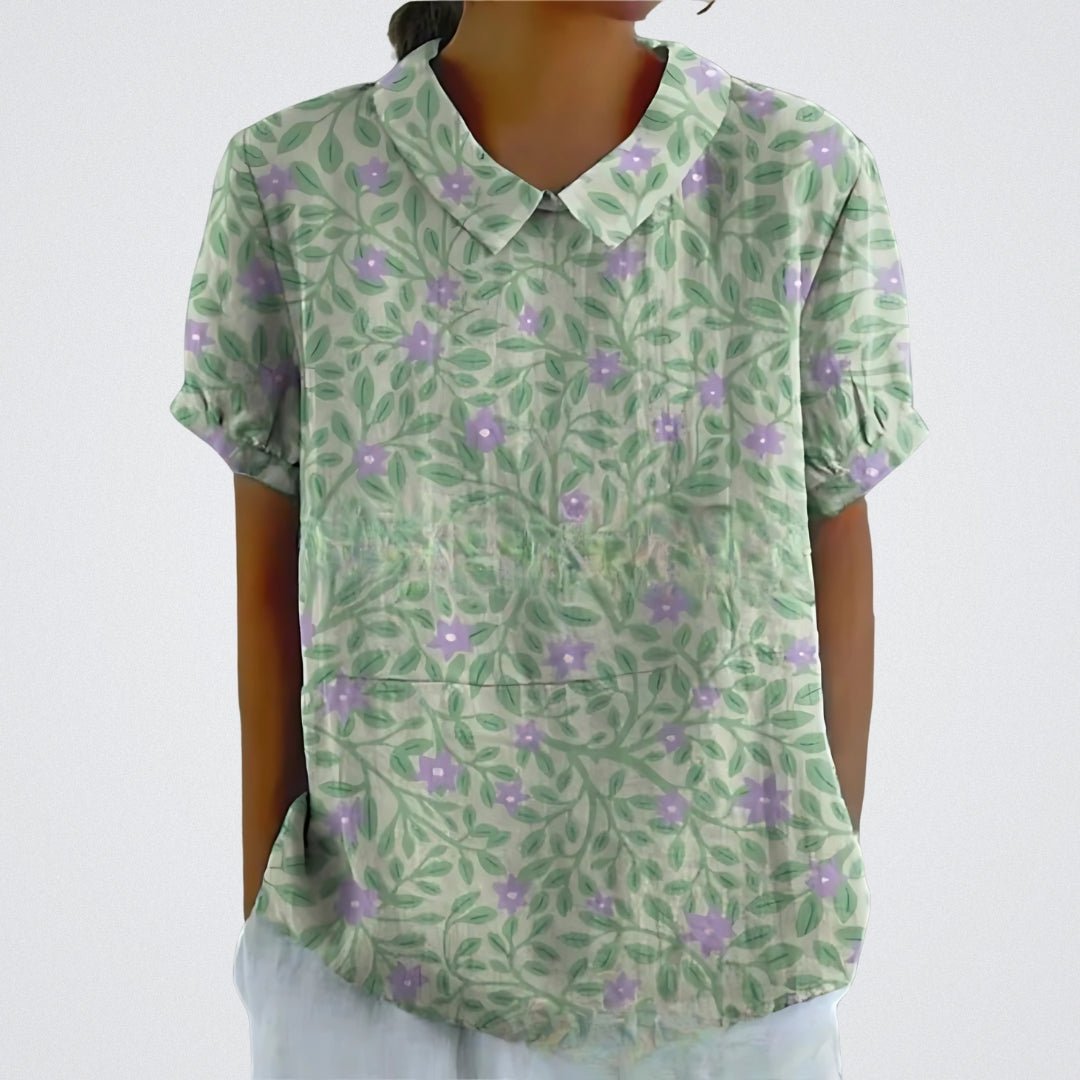 Flora | Bloemen Blouse Dames | Korte Mouwen | Luchtige Ademend Stof | Vrouwelijke V-Hals | Zomer Casual Top