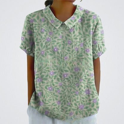 Flora | Bloemen Blouse Dames | Korte Mouwen | Luchtige Ademend Stof | Vrouwelijke V-Hals | Zomer Casual Top