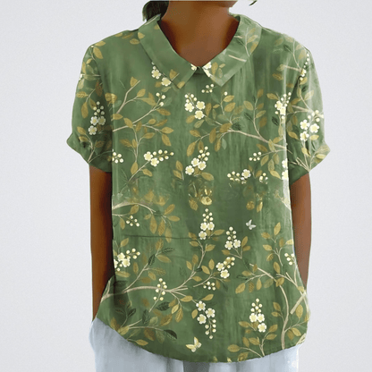 Flora | Bloemen Blouse Dames | Korte Mouwen | Luchtige Ademend Stof | Vrouwelijke V-Hals | Zomer Casual Top