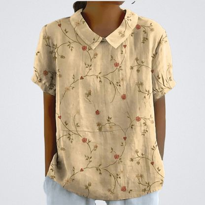Flora | Bloemen Blouse Dames | Korte Mouwen | Luchtige Ademend Stof | Vrouwelijke V-Hals | Zomer Casual Top