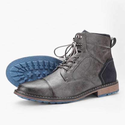 Bastien | Leren Heren Veterboots Met Blauwe Zool
