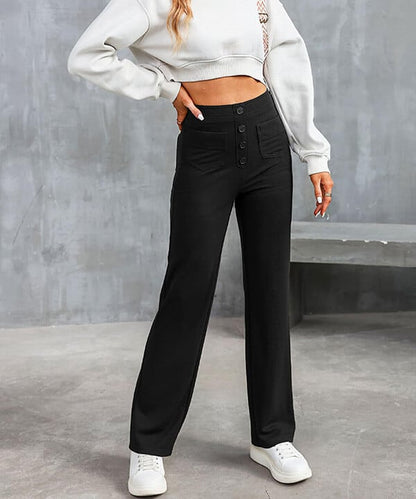 Tessa™ | Elastische Broek met Hoge Taille en Trendy Knoopdetails