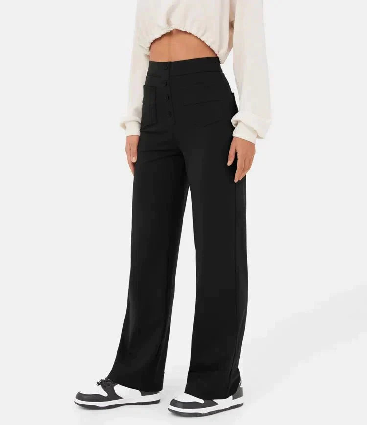 Tessa™ | Elastische Broek met Hoge Taille en Trendy Knoopdetails