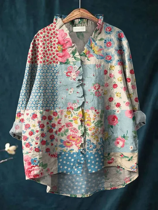 Zahara | Bohemian Blouse Dames | Luchtige Zomerblouse | Lange Mouwen | Artistieke Bloemenprint | Losvallend & Ademend