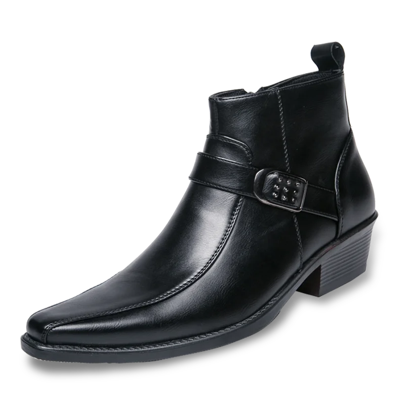 Santino™ | Heren Enkellaarzen met Spitse Neus en Gesp | Western Chelsea Boots met Lage Hak