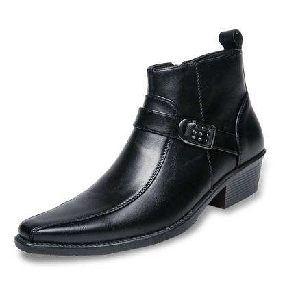 Santino™ | Heren Enkellaarzen met Spitse Neus en Gesp | Western Chelsea Boots met Lage Hak