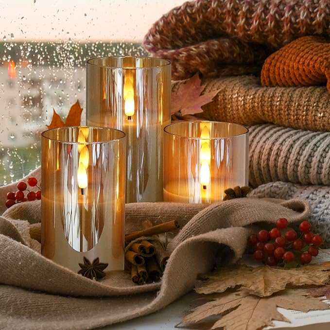 Velura | LED Kaarsen Set Rookglas | 3 Glazen Sfeerlampjes met Timer & Afstandsbediening