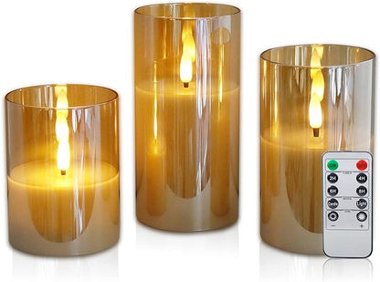 Velura | LED Kaarsen Set Rookglas | 3 Glazen Sfeerlampjes met Timer & Afstandsbediening