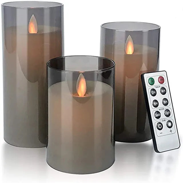 Velura | LED Kaarsen Set Rookglas | 3 Glazen Sfeerlampjes met Timer & Afstandsbediening