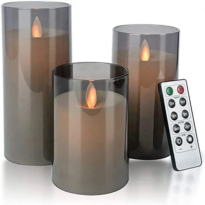Velura | LED Kaarsen Set Rookglas | 3 Glazen Sfeerlampjes met Timer & Afstandsbediening