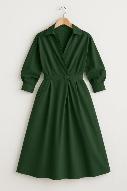 Isotta | Elegante Midi-Jurk Dames Met Geplooide Taille en A-Lijn Rok