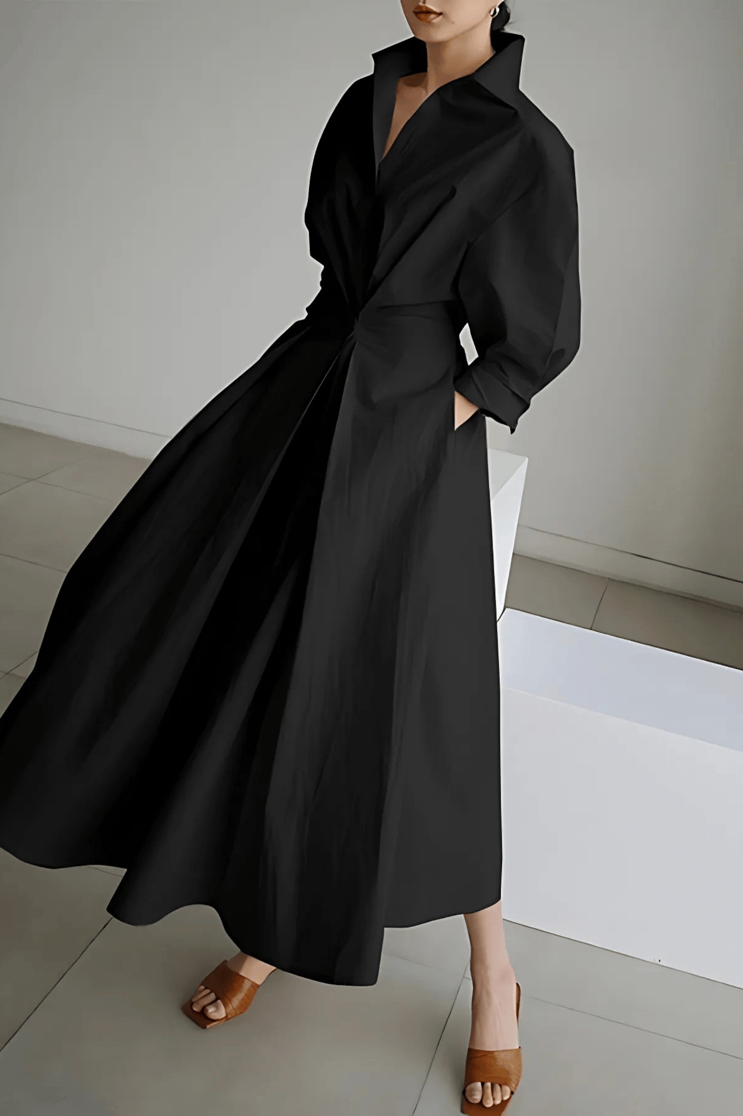Isotta | Elegante Midi-Jurk Dames Met Geplooide Taille en A-Lijn Rok