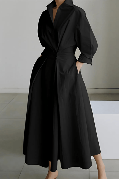 Isotta | Elegante Midi-Jurk Dames Met Geplooide Taille en A-Lijn Rok