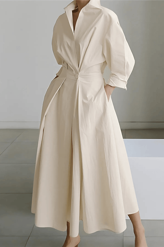 Isotta | Elegante Midi-Jurk Dames Met Geplooide Taille en A-Lijn Rok