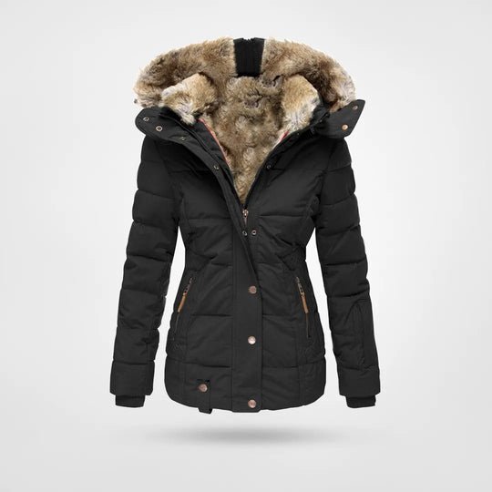 Amaranta | Lange Gewatteerde Winterjas Met Capuchon En Imitatiebont Dames