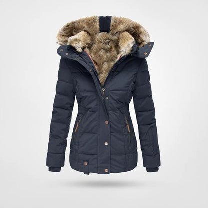 Amaranta | Lange Gewatteerde Winterjas Met Capuchon En Imitatiebont Dames