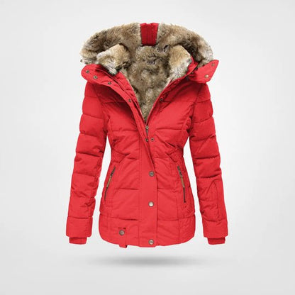 Amaranta | Lange Gewatteerde Winterjas Met Capuchon En Imitatiebont Dames