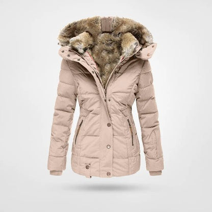 Amaranta | Lange Gewatteerde Winterjas Met Capuchon En Imitatiebont Dames