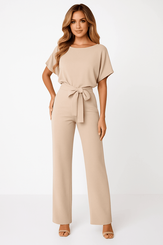 Éliane | Elegante Jumpsuit Met Strikceintuur En Korte Mouwen Dames