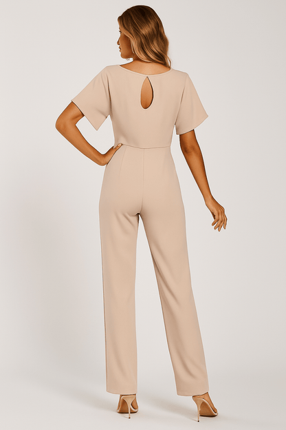 Éliane | Elegante Jumpsuit Met Strikceintuur En Korte Mouwen Dames