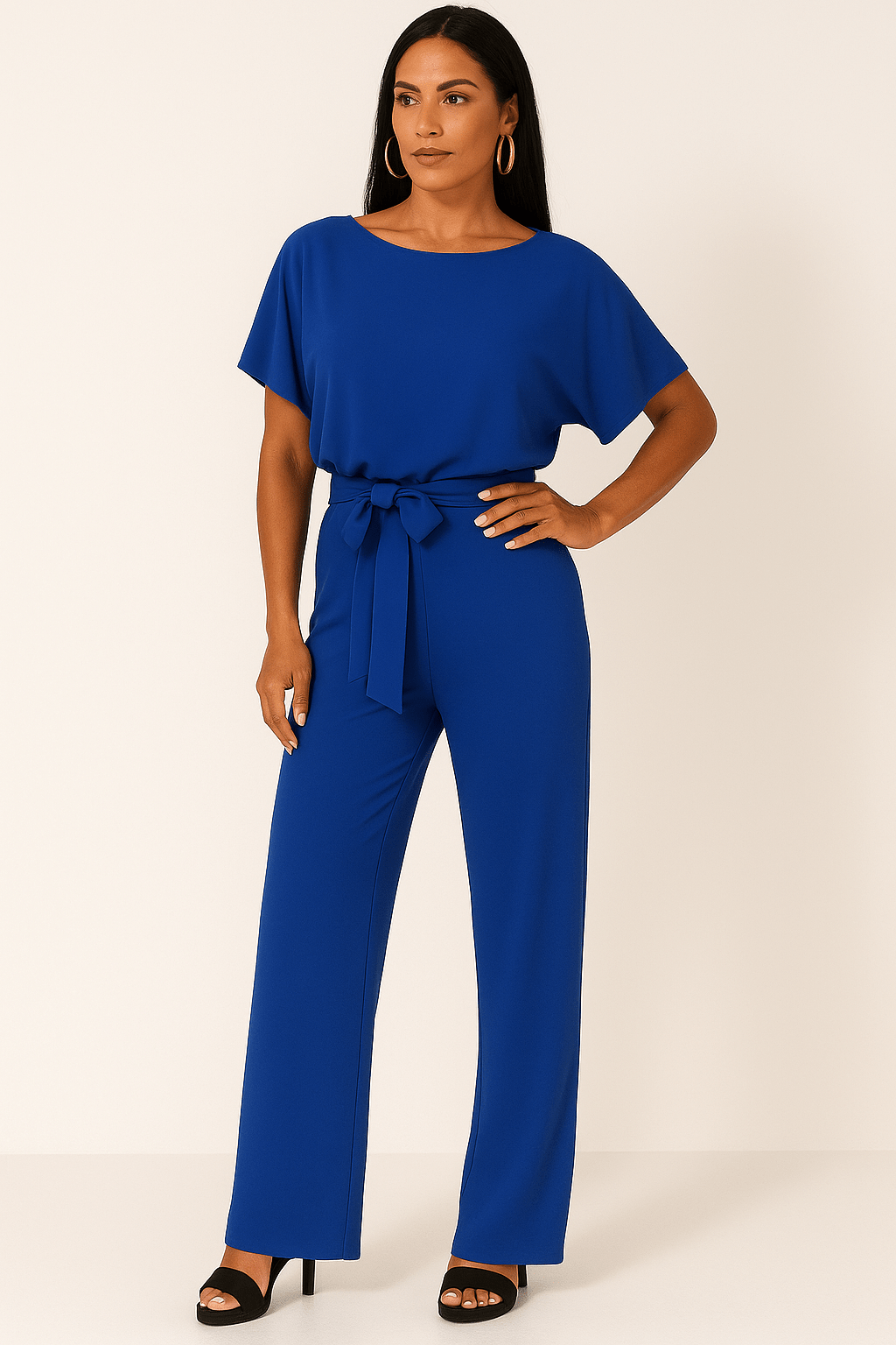 Éliane | Elegante Jumpsuit Met Strikceintuur En Korte Mouwen Dames