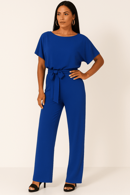 Éliane | Elegante Jumpsuit Met Strikceintuur En Korte Mouwen Dames