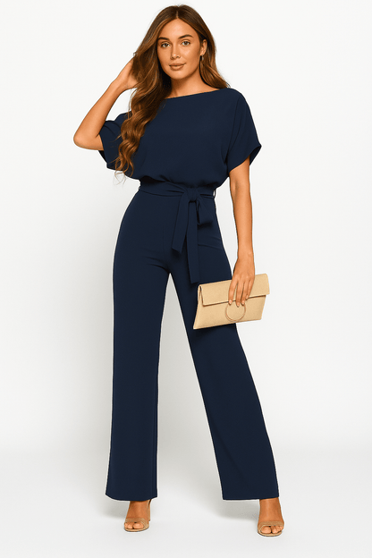 Éliane | Elegante Jumpsuit Met Strikceintuur En Korte Mouwen Dames