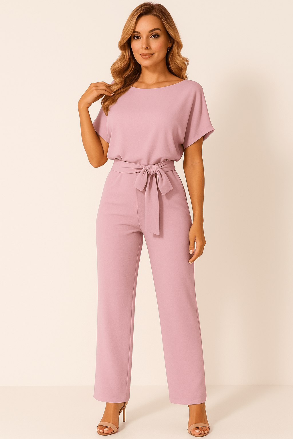 Éliane | Elegante Jumpsuit Met Strikceintuur En Korte Mouwen Dames
