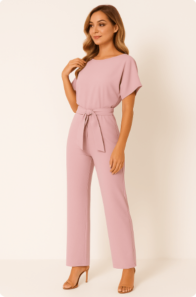 Éliane | Elegante Jumpsuit Met Strikceintuur En Korte Mouwen Dames