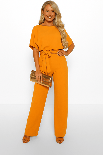 Éliane | Elegante Jumpsuit Met Strikceintuur En Korte Mouwen Dames