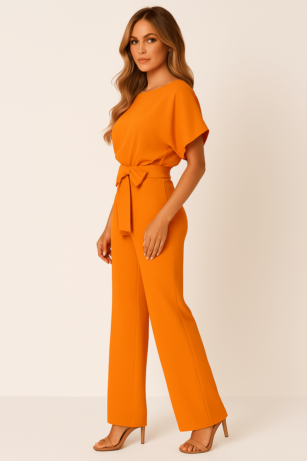 Éliane | Elegante Jumpsuit Met Strikceintuur En Korte Mouwen Dames