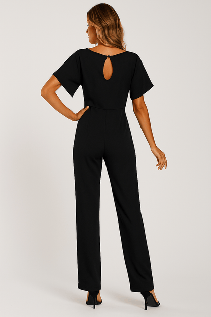 Éliane | Elegante Jumpsuit Met Strikceintuur En Korte Mouwen Dames