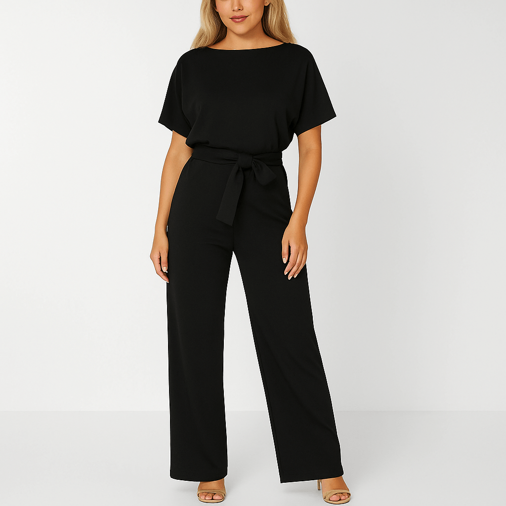 Éliane | Elegante Jumpsuit Met Strikceintuur En Korte Mouwen Dames