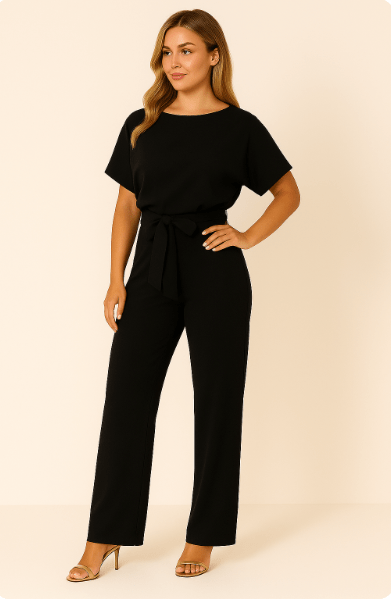 Éliane | Elegante Jumpsuit Met Strikceintuur En Korte Mouwen Dames