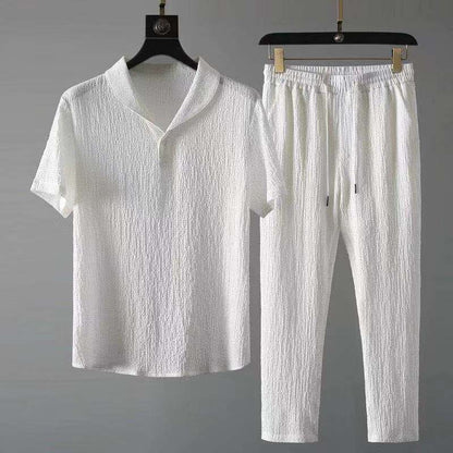 Novero | Luchtige Heren Zomerset met Open Kraagshirt & Comfortabele Broek