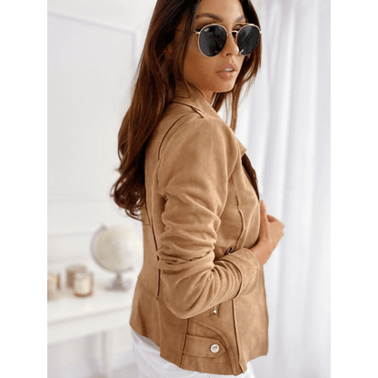 Selva | Suèdelook Bikerjack Dames Met Diagonale Rits en Zilveren Details