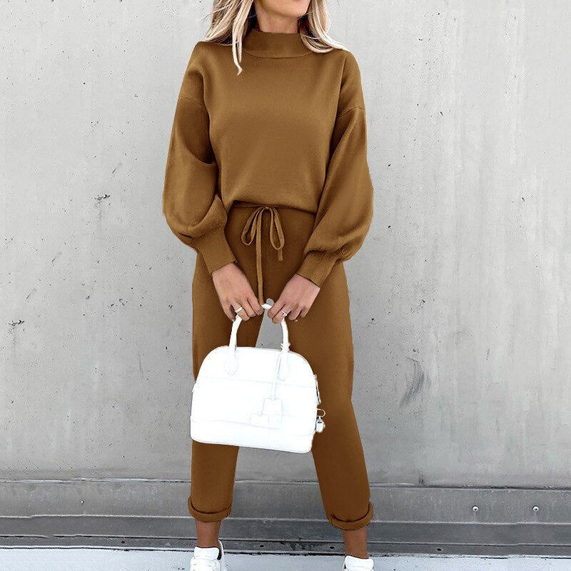 Amarée | Zachte Lounge Set Met Ballonmouwen En Hoge Taille Dames