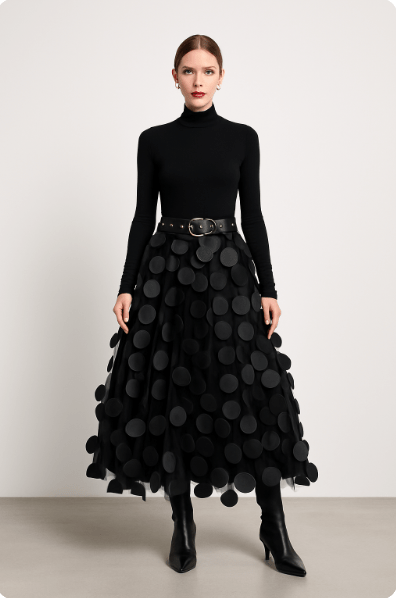 Ravina | Midirok Met 3D-Cirkelapplicaties En Meshlaag Dames
